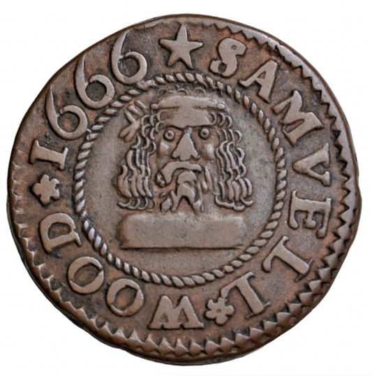 British tokens, Kent, Ashford, Samuell Wood, halfpenny token 1666, head of wild man