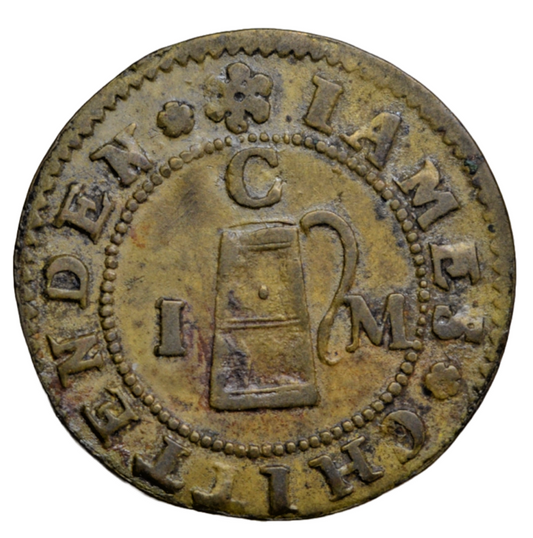 British tokens, Kent, Ashford, James Chittenden, halfpenny token 1669, tankard depicted