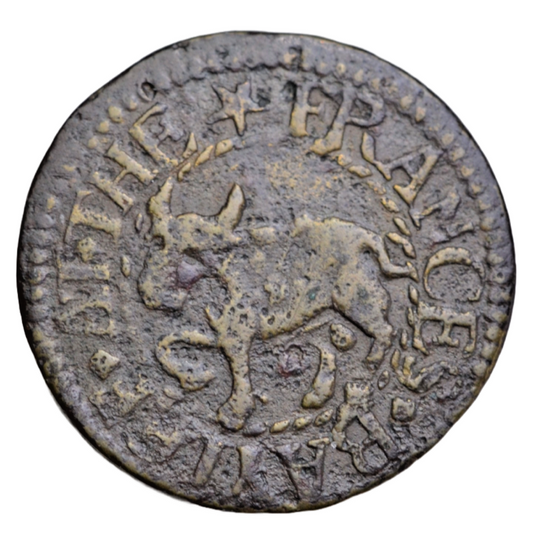 British tokens, Kent, Ashford, Francis Baylef, at the Pied Bull, farthing token c. 1660s