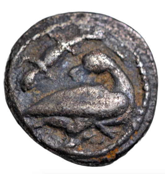 Greek, Macedon, Eion, silver diobol c. 475-435 BC, goose and lizard