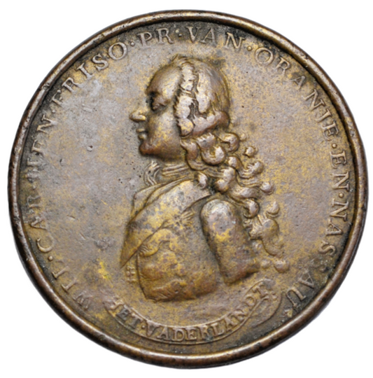World, Netherlands, accession of Willem IV as stadthouder 1747, brass medal, 39 mm
