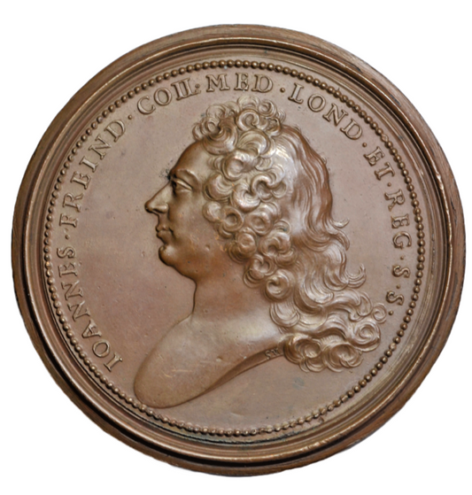 British medals, John Freind, FRS, medical doctor, 58 mm memorial medal by St Urbain, 1728