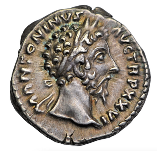 Roman Imperial, Marcus Aurelius, silver denarius, Rome 172 AD, Victory seated left