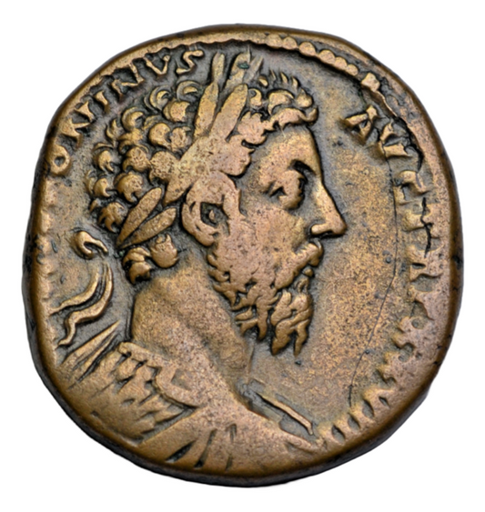 Roman Imperial, Marcus Aurelius, AE sestertius, Rome, 174 AD, Jupiter seated left