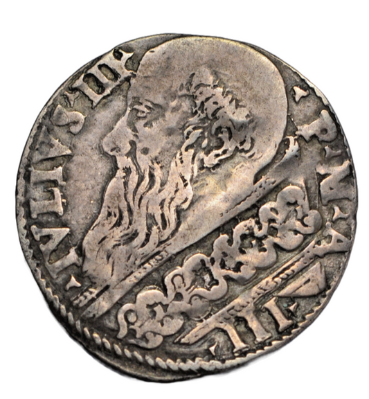World, Papal States, Rome, Julius III, silver giulio, year 3 (1553), Roma seated left