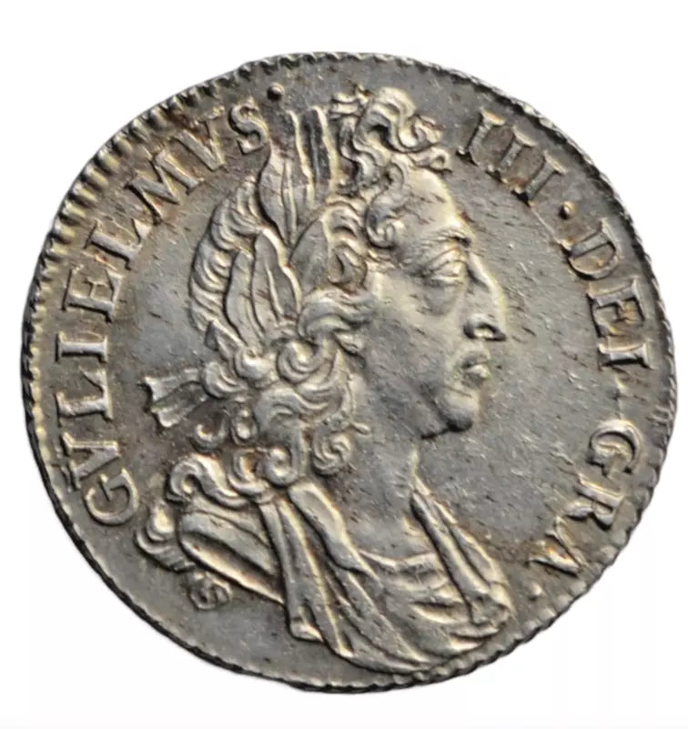 British, William III, silver sixpence 1697, third bust, large crowns