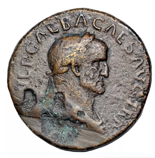 Roman Imperial, Galba, AE sestertius, Rome 68-69 AD. Libertas, holding pileus and rod, RIC I 309