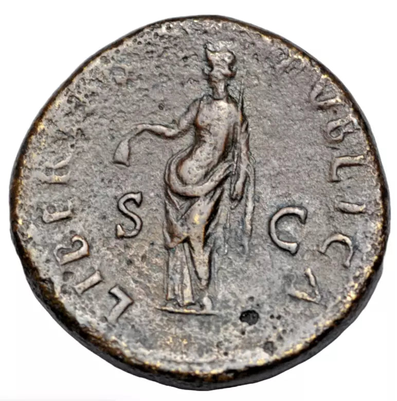 Roman Imperial, Galba, AE sestertius, Rome 68-69 AD. Libertas, holding pileus and rod, RIC I 309