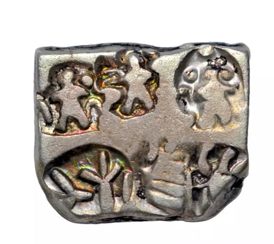 World, India, Mauryan Empire, silver karshapana, c. 400-100 BC, standing human figures