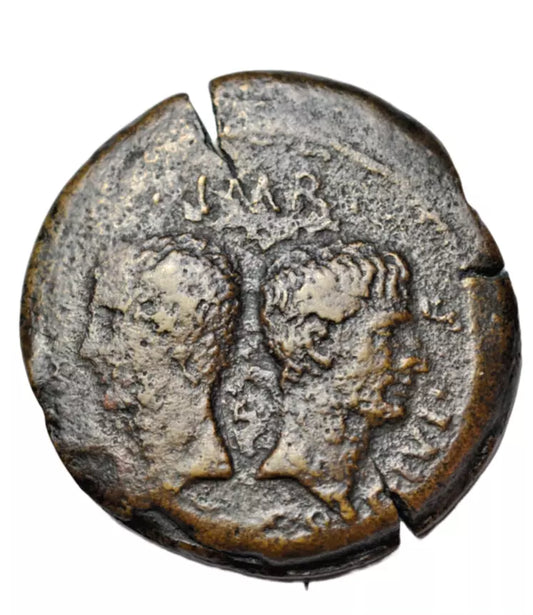 Roman Provincial, Gaul, Vienna (Vienne), Octavian and Julius Caesar, AE dupondius, c. 36 BC