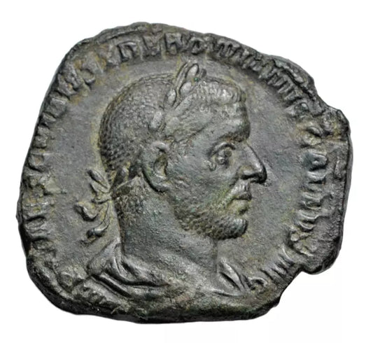 Roman Imperial, Trebonianus Gallus, AE sestertius, Rome, 251-3 AD, Virtus standing left