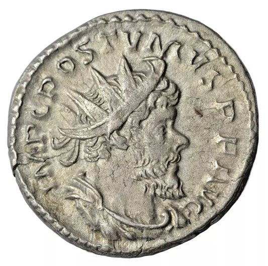 Roman Imperial, Postumus AR antoninianus, Cologne 260-9 AD, Moneta holding scale RIC 315