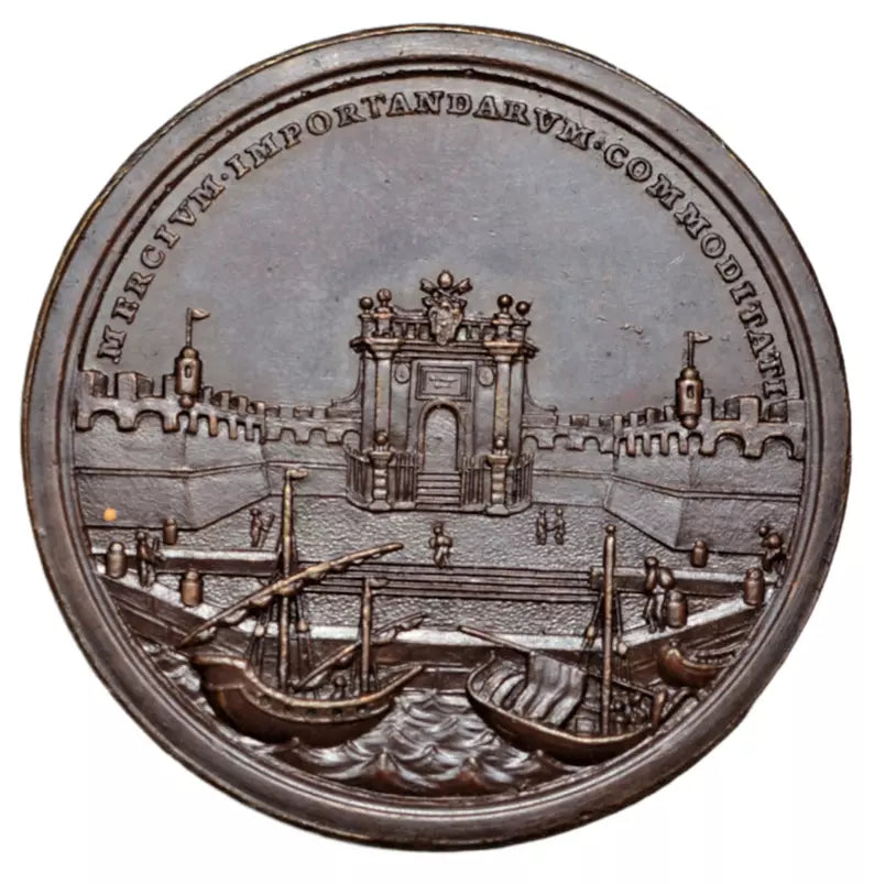 World, Papal States, Clemens XIII, AE medal 1761, by O. Hamerani, port of Civitavecchia