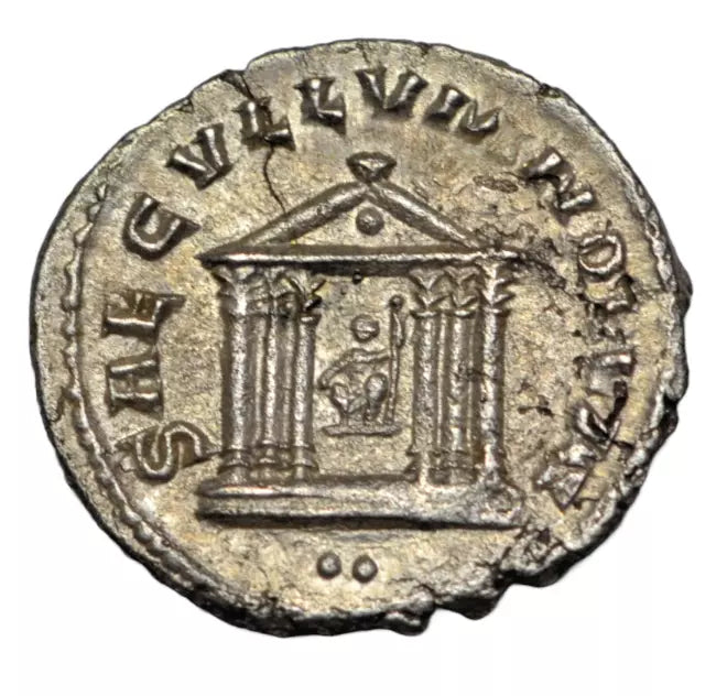 Roman Imperial, Trebonianus Gallus, AR antoninianus c. 251-3 AD, Antioch mint, Temple of Roma