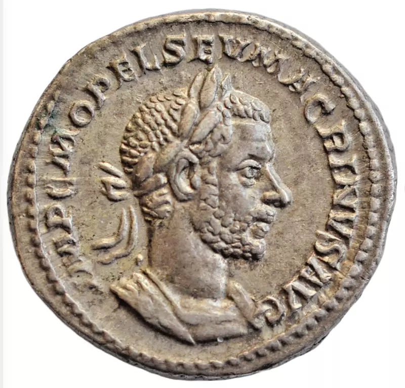 Roman Imperial, Macrinus AR denarius. Rome 217-218 AD. cropped bearded early portarit. RIC IV 59