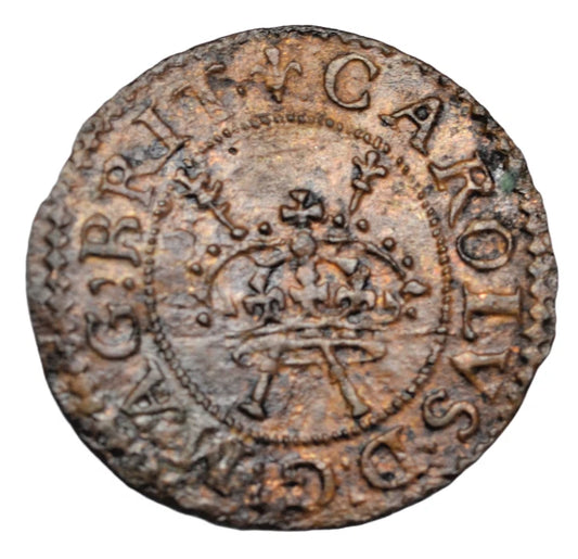 British, Charles I, copper Maltravers farthing, type 2, mm large lis, c. 1635