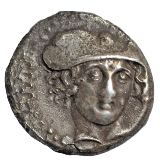 Greek, Thrace, Ainos, AR drachm c. 357-342 BC, Hermes facing with petasos/cult statue