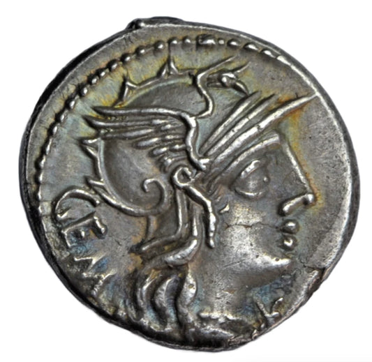 Roman Republican, Roman Republic, M.  Aburius Geminus, AR denarius 132 BC, Roma/Sol