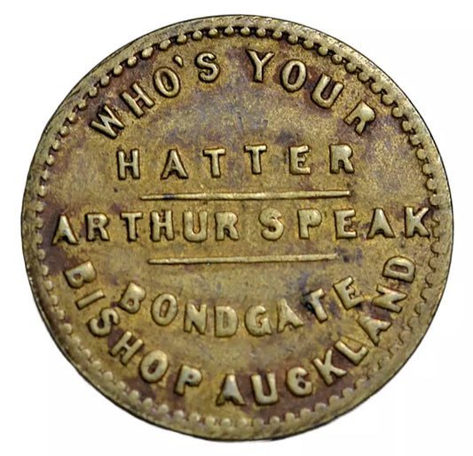 British tokens, Co. Durham, Bishop Auckland, Arthur Speak, unofficial farthing token 1890s RRR