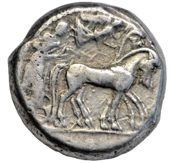 Greek, Sicily, Syracuse, Hieron I, silver tetradrachm, c. 475-470 BC, Arethusa/quadriga