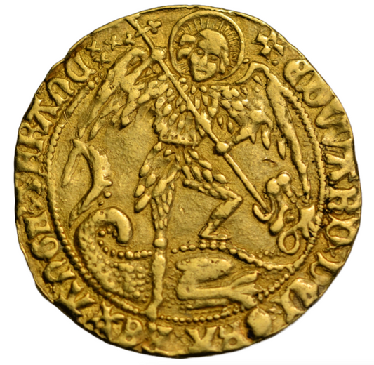 British hammered, Edward IV, second reign, gold angel c. 1477-8 AD, mm pierced cross, ex-NGC AU53