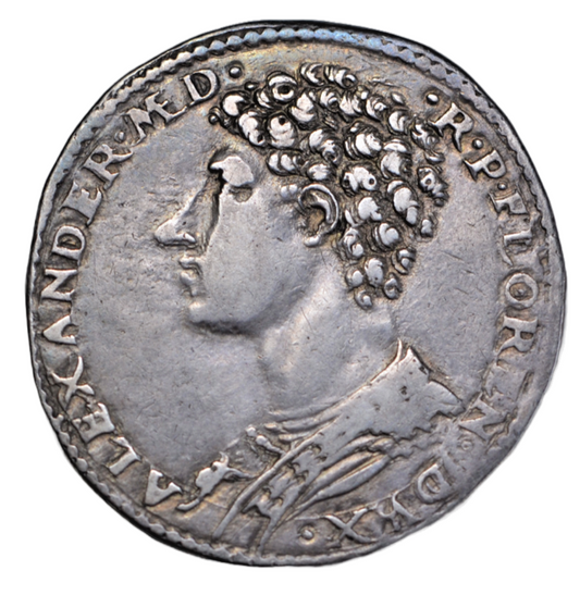 World, Italy, Florence, Alessandro de Medici, silver testone, c. 1534, dies by Cellini