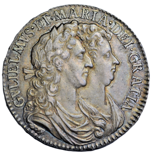 British, William and Mary, halfcrown 1690, edge reads TERTIO, choice and rare