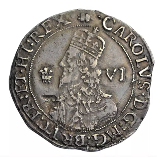 British hammered, Charles I, silver sixpence, Oxford, 1643, Aberystwyth obverse die