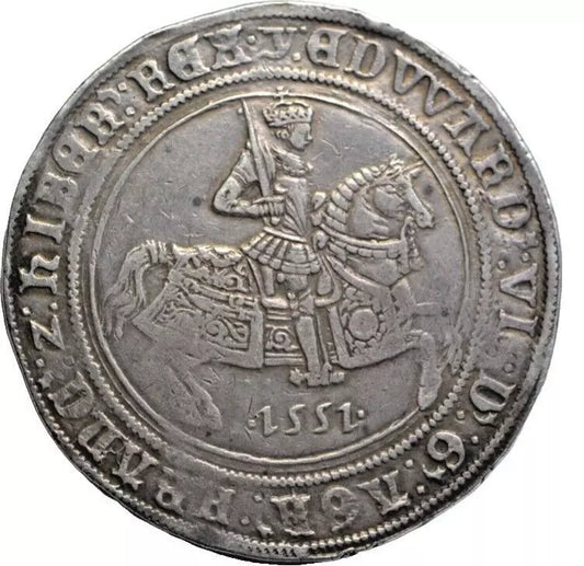 British, Edward VI, silver crown 1551, Tower mint, mintmark y, King on horseback