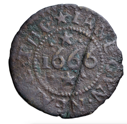 British tokens, London, Bucklersbury, Old Barge House, Jane Gunn, farthing token 1666