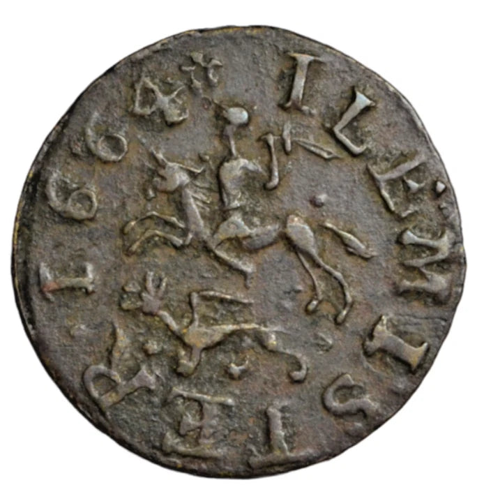 British tokens, Somerset, Ilminster, Alice Raw, farthing token 1664, St. George & Dragon