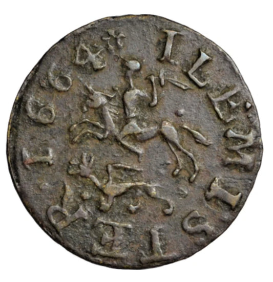 British tokens, Somerset, Ilminster, Alice Raw, farthing token 1664, St. George & Dragon