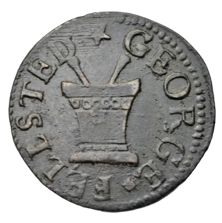 British tokens, Cambridgeshire, Cambridge, George Fellsted, farthing token, pestle and mortar