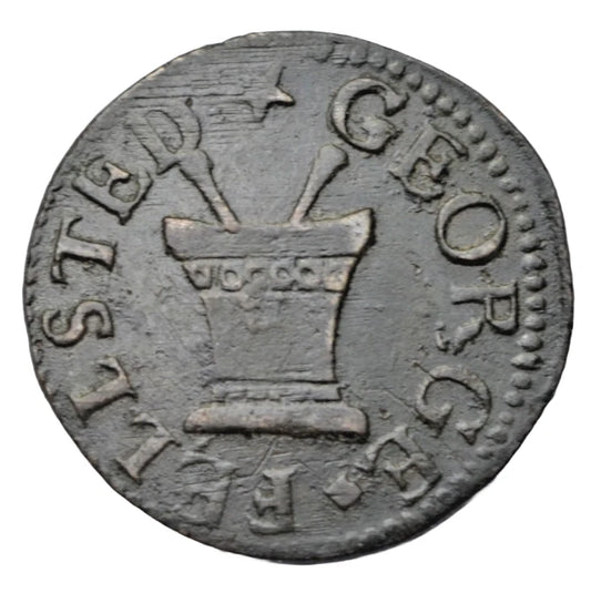 British tokens, Cambridgeshire, Cambridge, George Fellsted, farthing token, pestle and mortar