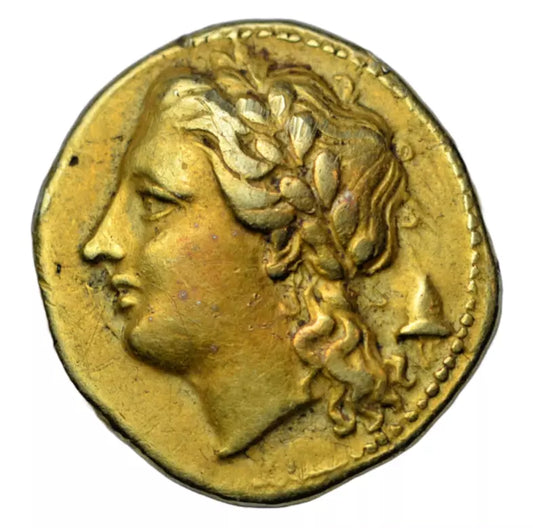 Greek, Sicily, Syracuse, Agathokles, electrum (gold-silver alloy) hemistater, c. 306 BC