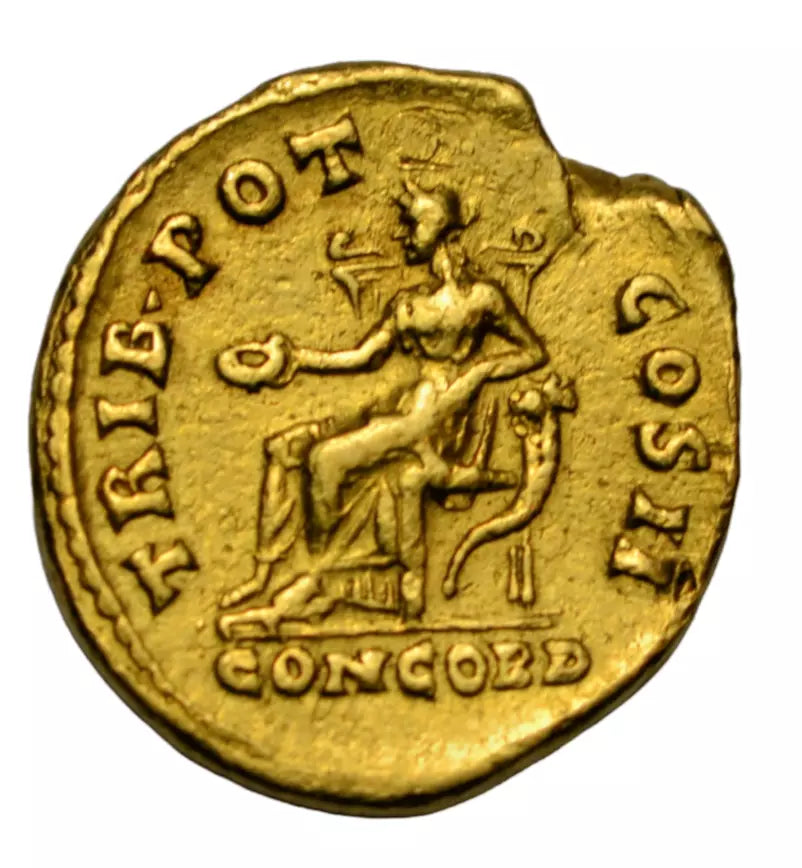 Roman Imperial, Aelius as Caesar, gold aureus 137 AD struck under Hadrian, Concordia seated left