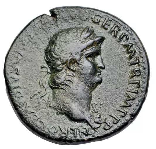 Roman Imperial, Nero, AE sestertius, Rome, c. 65 AD, Triumphal arch with Nero in quadriga