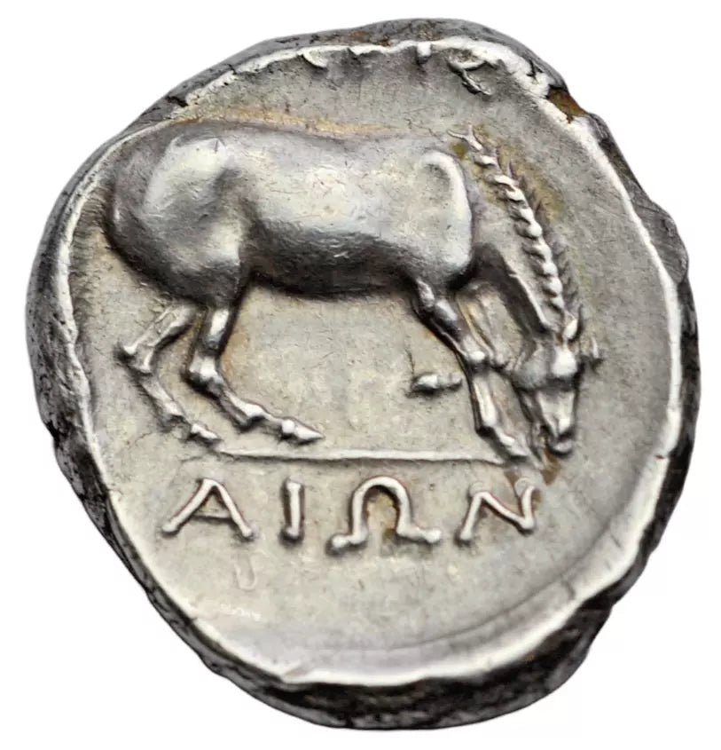 Greek, Thessaly, Larissa AR Drachm, c. 356-342 BC. Nymph facing/horse lying down