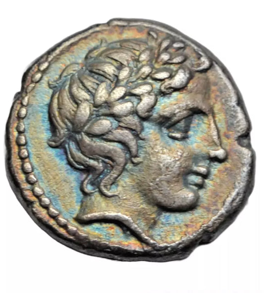 Greek, Macedon, Olynthus, Chalcidian League AR tetrobol (hekte), c. 383 BC, Apollo/Lyre