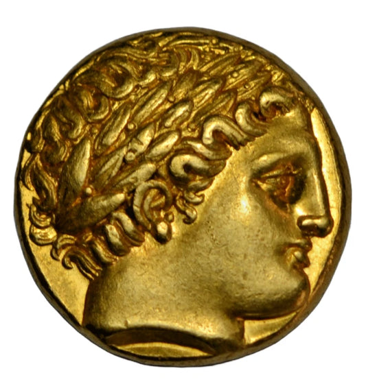 Greek, Macedon, Philip II, gold stater, c. 323-321 BC, Apollo/biga, provenance to 1916