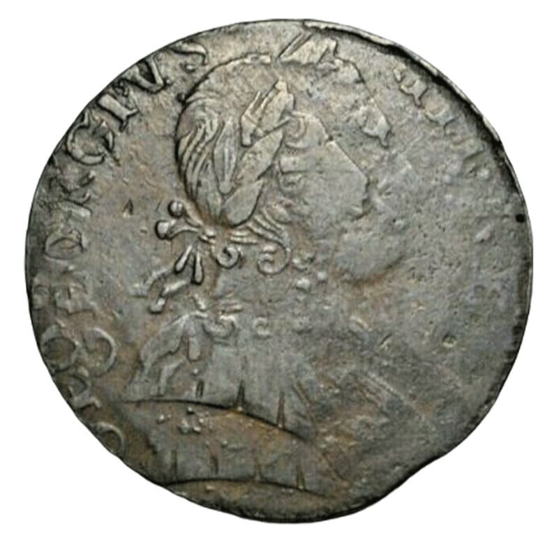 British, George III evasion/contemporary counterfeit halfpenny 1774, double-struck error