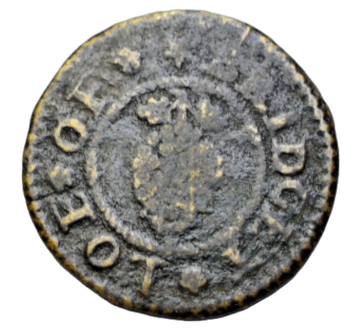 British tokens, Warwickshire, Southam, Bridget Loe, halfpenny token 1665, grapes depicted