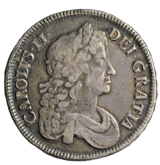 British, Charles II, silver crown 1677/6, third bust, regnal year VICESIMO NONO