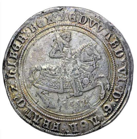 British, Edward VI, silver crown 1551, Tower mint, mintmark y, King on horseback