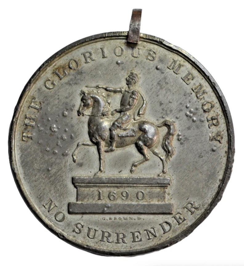 British tokens, Ireland, Derry (?), a white metal medal c. 1820s, William III, "No Surrender"