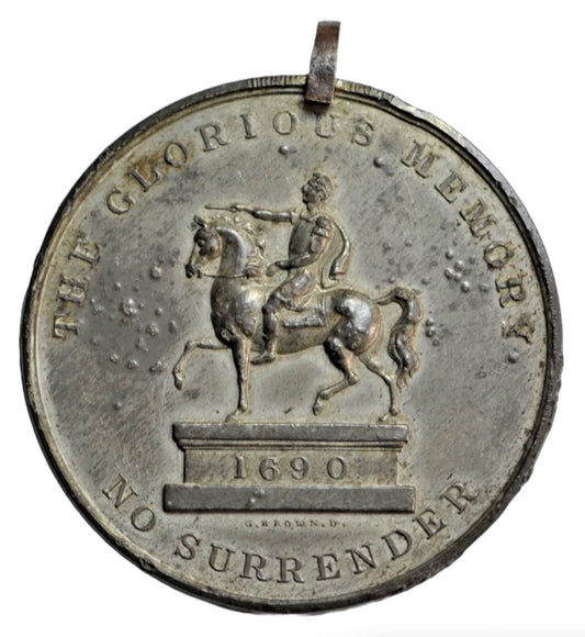 British tokens, Ireland, Derry (?), a white metal medal c. 1820s, William III, "No Surrender"