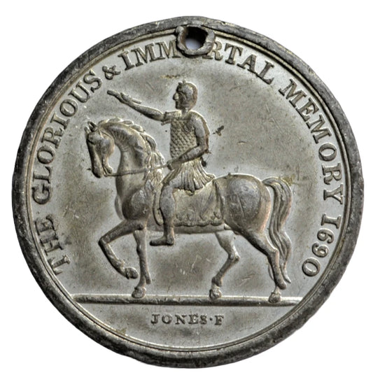 British tokens, Ireland, Orange Order, a white metal medal c. 1810-20, William III on horseback