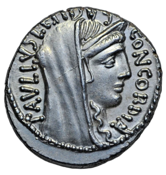 Roman Republican, Roman Republic, L. Aemilius Lepidus Paullus, AR denarius, 62 BC, Concordia