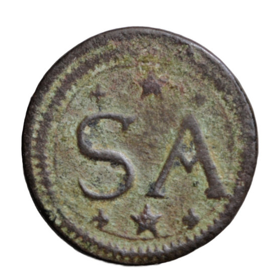 British tokens, Uncertain, S.A., copper token c. 17th century, Norweb 9356 (this piece)
