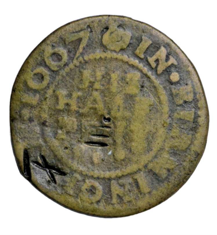 British tokens, Warwickshire, Birmingham, Thomas Russell, halfpenny token 1667, Norweb 5292b